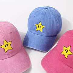 Cartoon Star Print Baseball Cap Distressed Dad Hats Lightweight Sun Hats