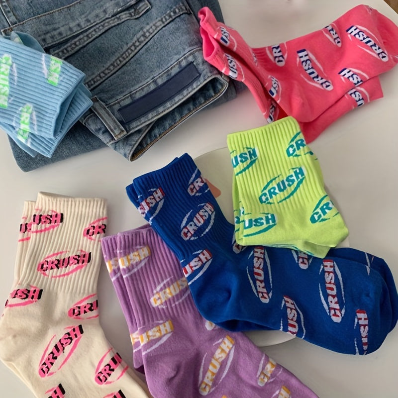 8 Pairs Letter Print Socks, Comfy & Breathable Mid Tube Socks