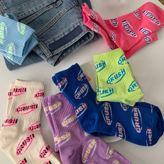 8 Pairs Letter Print Socks, Comfy & Breathable Mid Tube Socks