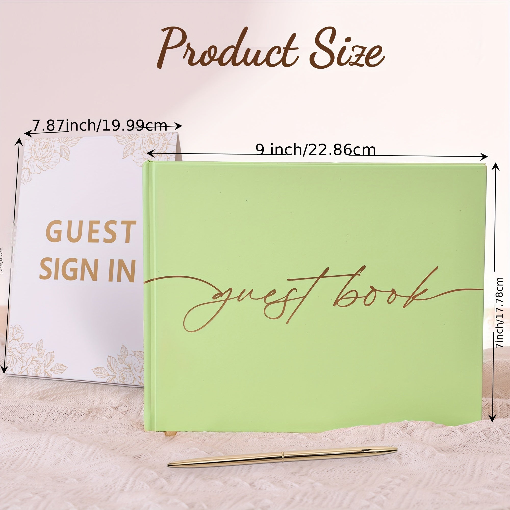 Wedding Guest Book With Pen & Sign Golden Foil Lettering Hardcover Palaroid