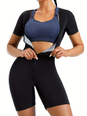 Short Sleeve Zipper Body Shaper Tummy Control Butt Lifting Open Bust Romper