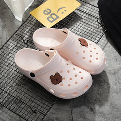 Women's Bear Decor Clogs Breathable Hole Non-slip Beach Slippers