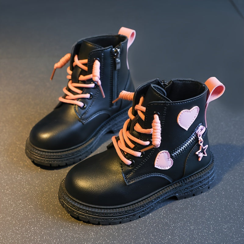 Girls' Non Slip Zip Up Ankle Boots with Heart Pattern