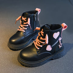 Girls' Non Slip Zip Up Ankle Boots with Heart Pattern