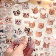 3sheets Cat Cat Head Sticker PVC Resin Coated Paper Photo Album Decoration