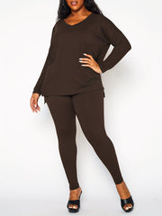 2-Piece Set Solid V Neck Top & Pants Outfits