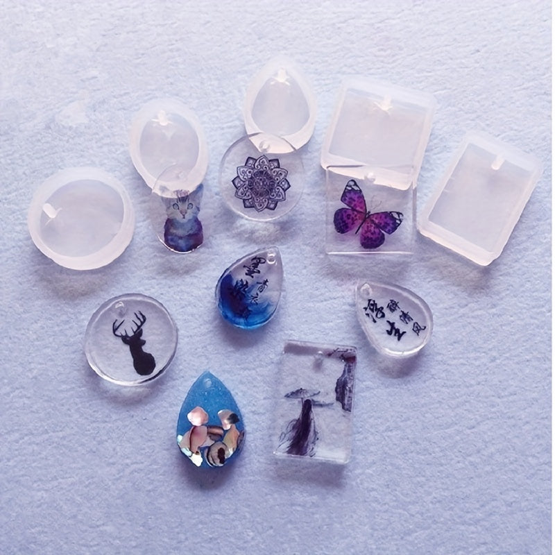 5pcs Resin Pendant Silicone Casting Mold Set for DIY Keychain Necklace Earrings