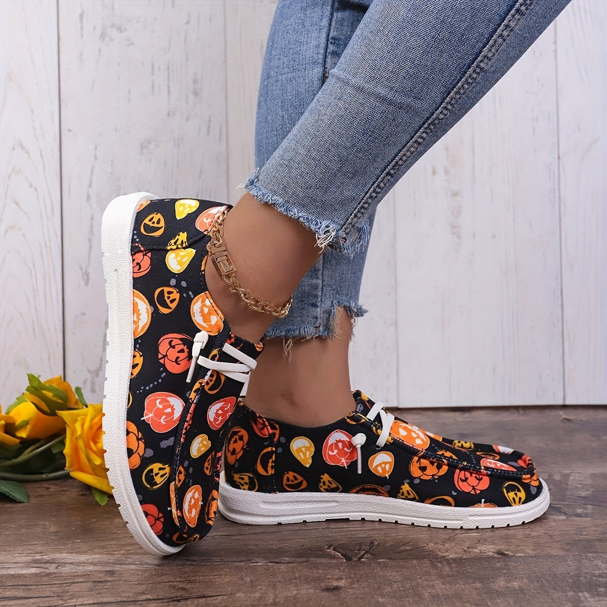 Scary Pumpkin Pattern Loafers Shoes - Halloween Style