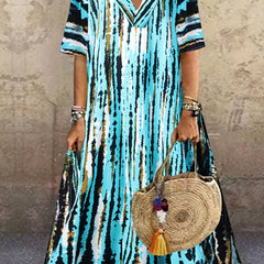 Casual Dress Women's Plus Random Print Short Sleeve V Neck Dress