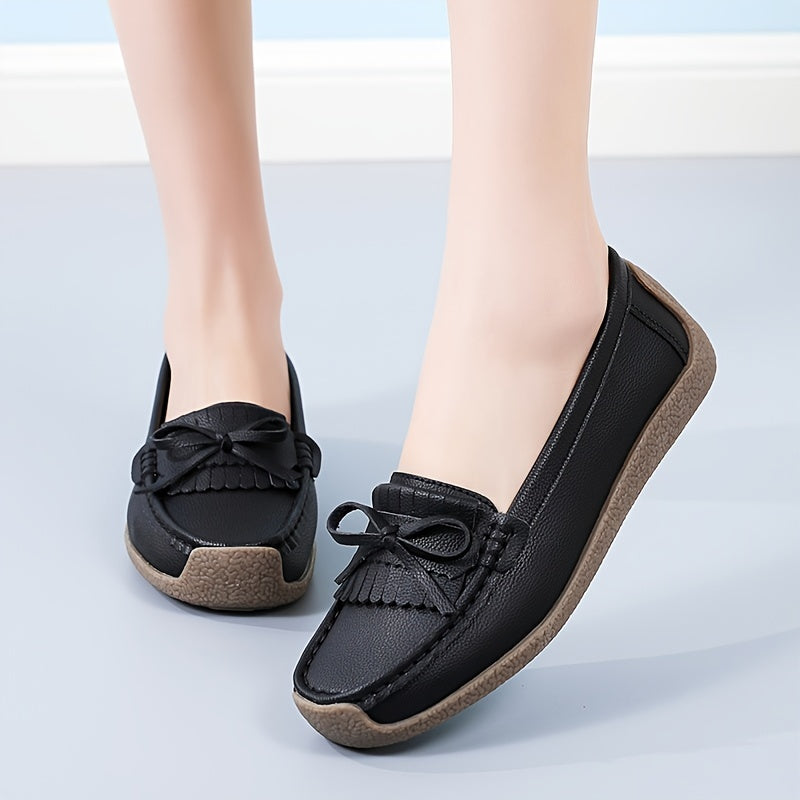 Women's Bowknot Flat Loafers Solid Slip On Moccasins