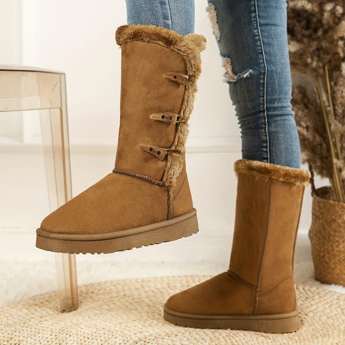 Women's Horn Buckle Snow Boots Soft Comfortable Top Snow