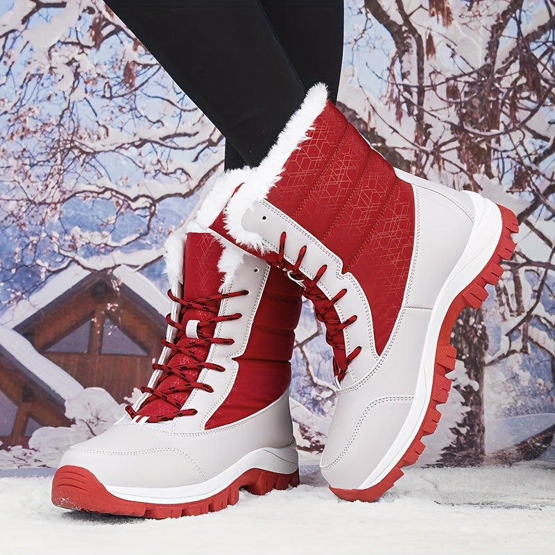 Red Plush Lined Thermal Snow Boots Soft Winter Shoes