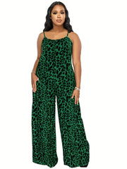 Leopard Spaghetti Print Wide Leg Jumpsuit Women's Clothing