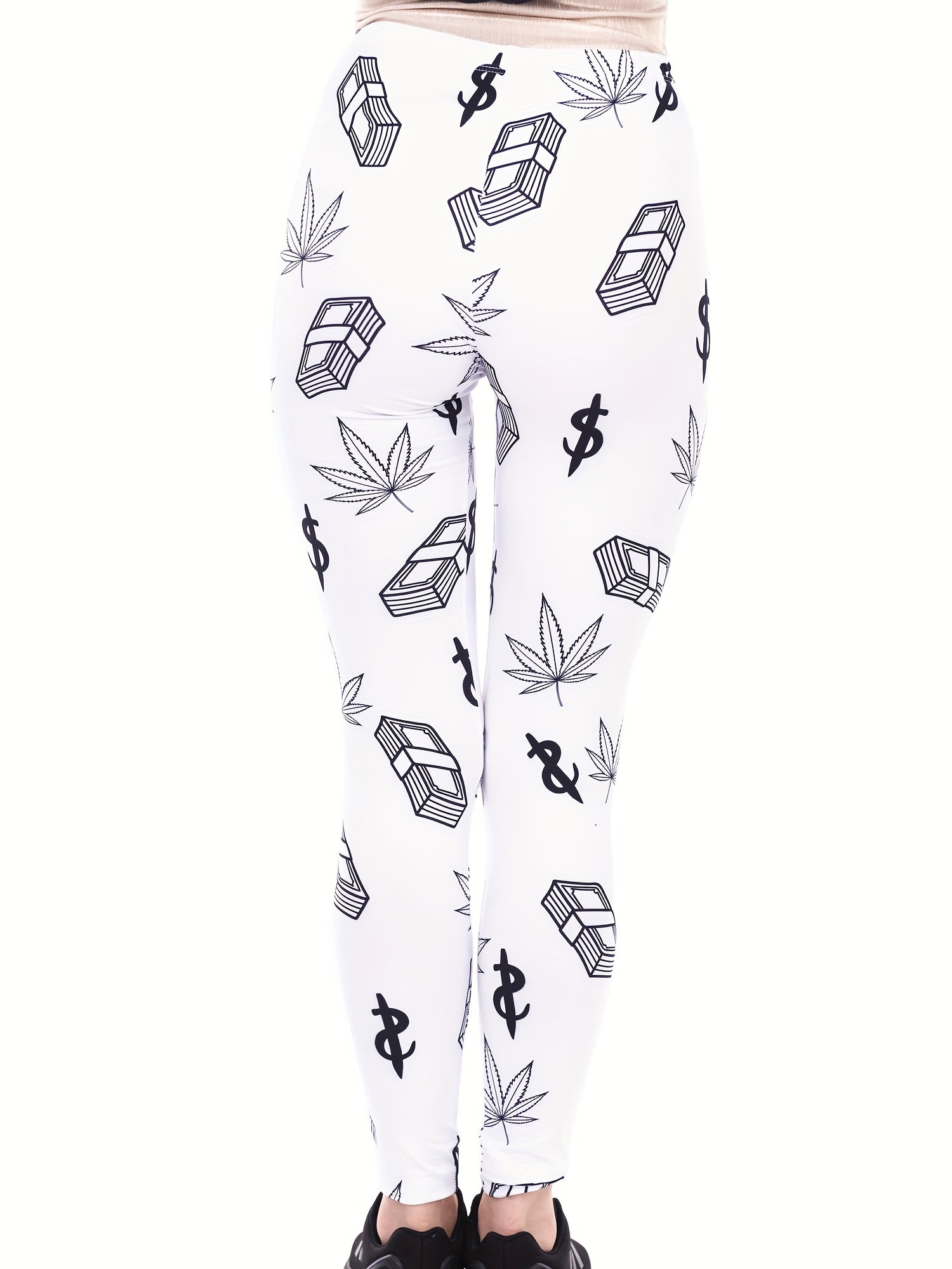 Money Print Skinny Leggings Casual Stretchy Women's Clothing
