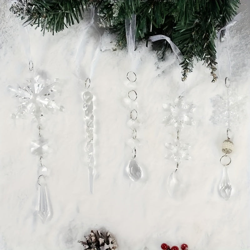10pcs Christmas Tree Decoration Crystal Ornaments Hanging Acrylic Snowflakes