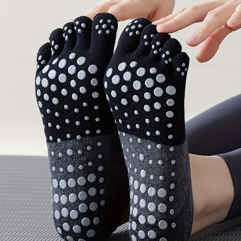 Colored Tied Yoga Socks Anti Slip Women's Five Finger Pilates Cotton Socks