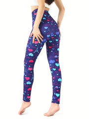 Heart Print Slim Fit Yoga Tight Pants Stretchy Fitness Leggings