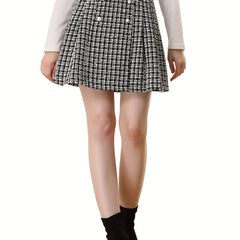 Plaid Print Button Skirt for Spring & Fall