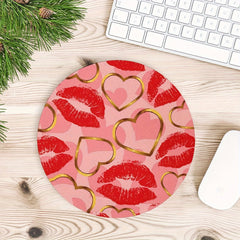Red Lip Gaming Mouse Pad 7.8 x 7.8 inches Round Non-Slip Rubber Mat