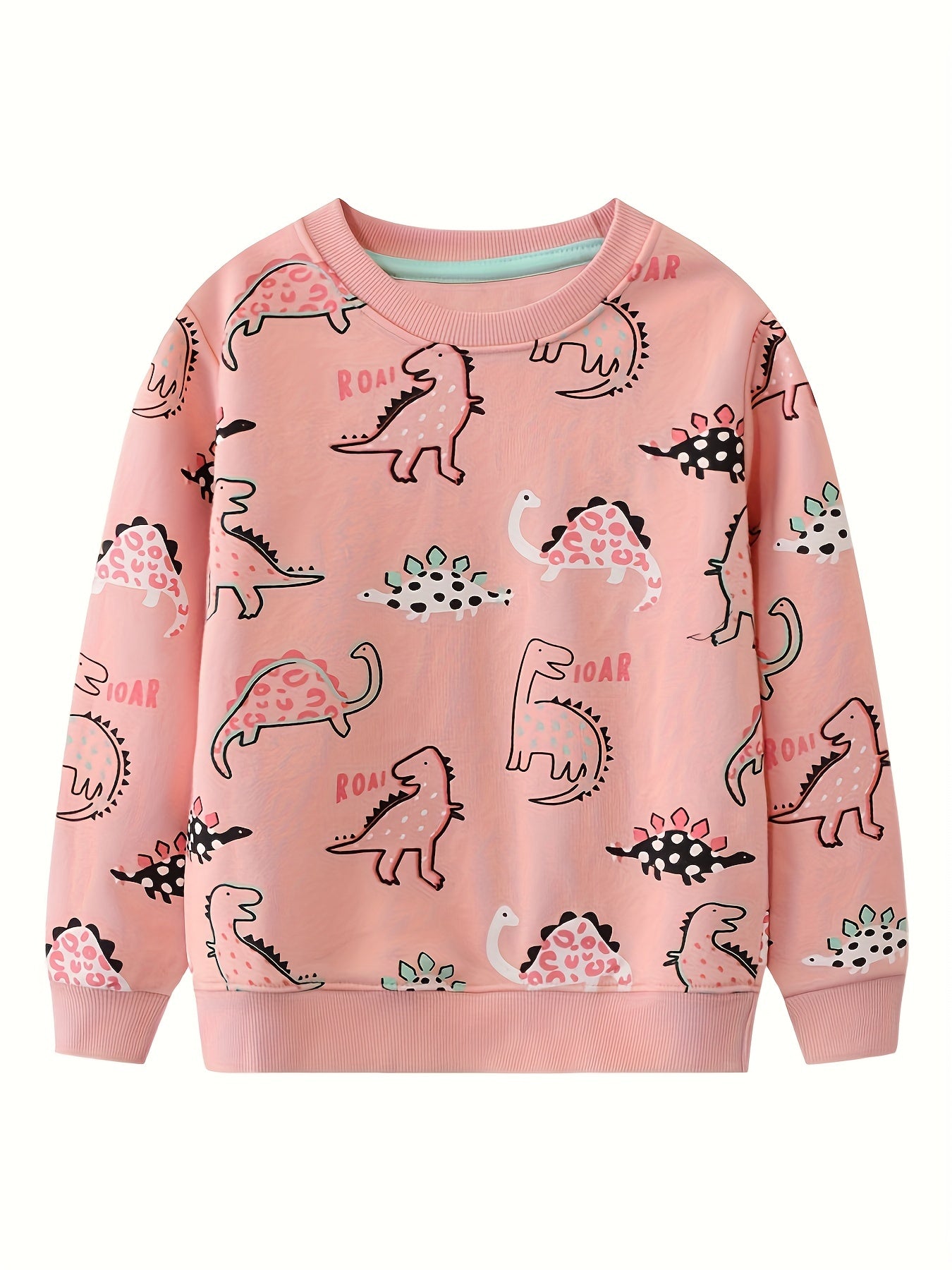 Girls Dinosaur Print Sweatshirt Crewneck Long Sleeve Casual Pullover