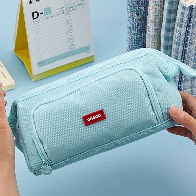 Double Canvas Pen Bag Functional Pencil Case Stationery Bag