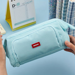 Double Canvas Pen Bag Functional Pencil Case Stationery Bag