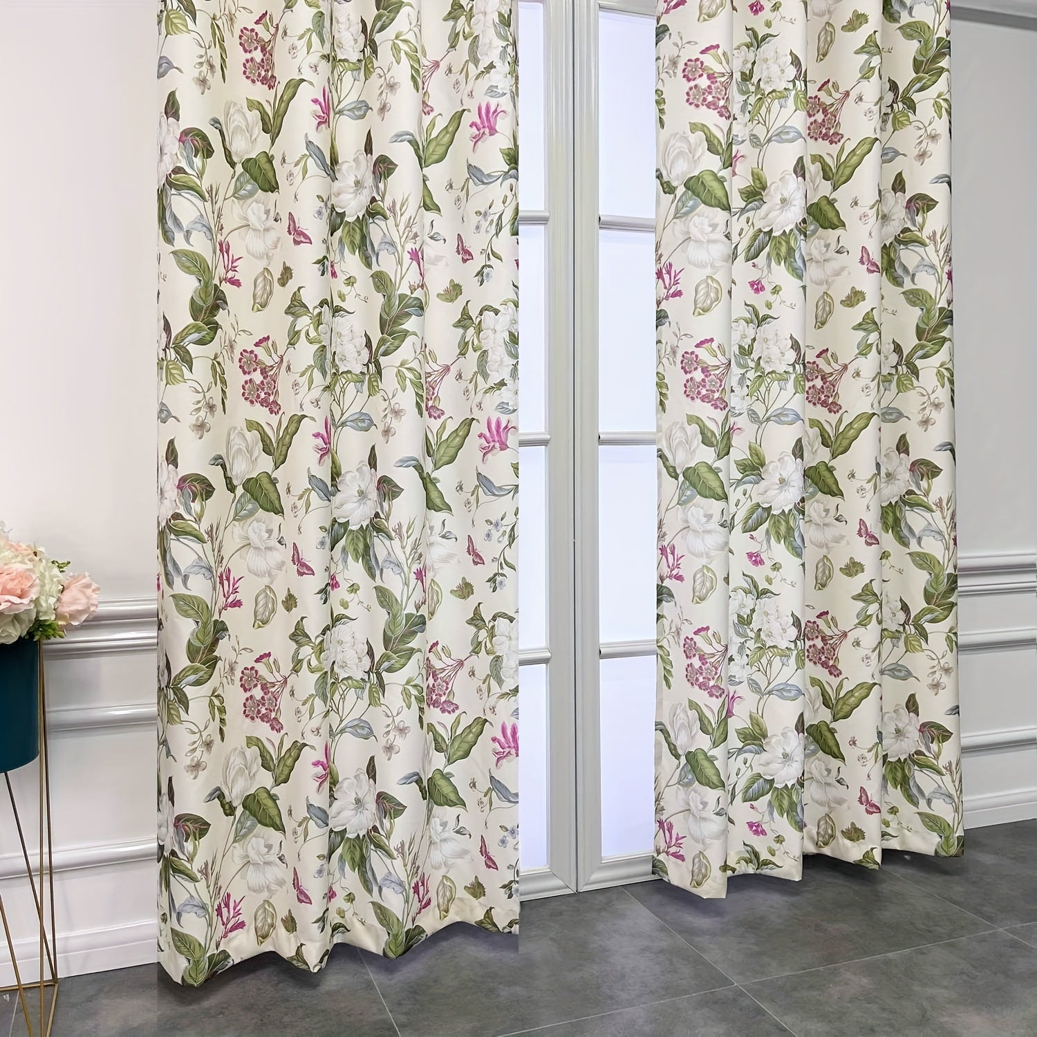 Beige Floral Blackout Curtains for Living Room