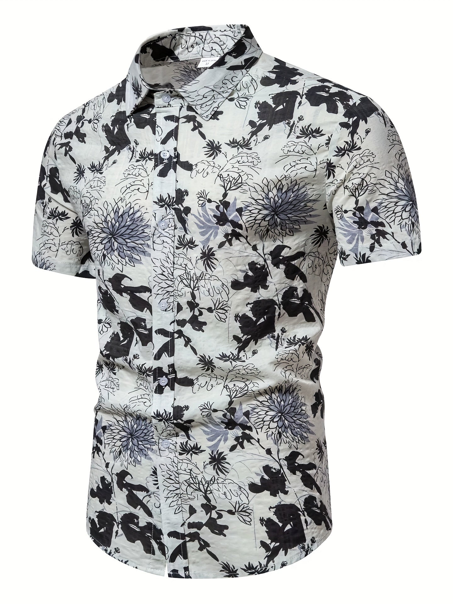 Men's Slim Short Sleeve Shirts with Flower Print