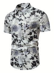 Men's Slim Short Sleeve Shirts with Flower Print