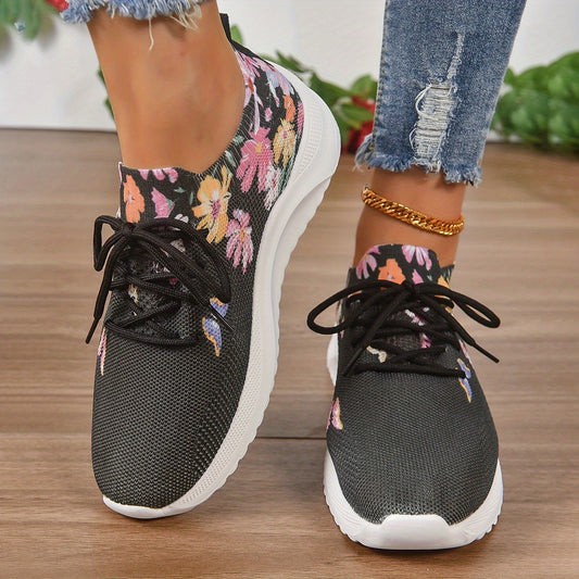 Women's Butterfly & Flower Print Sneakers Lace Up Running Shoes