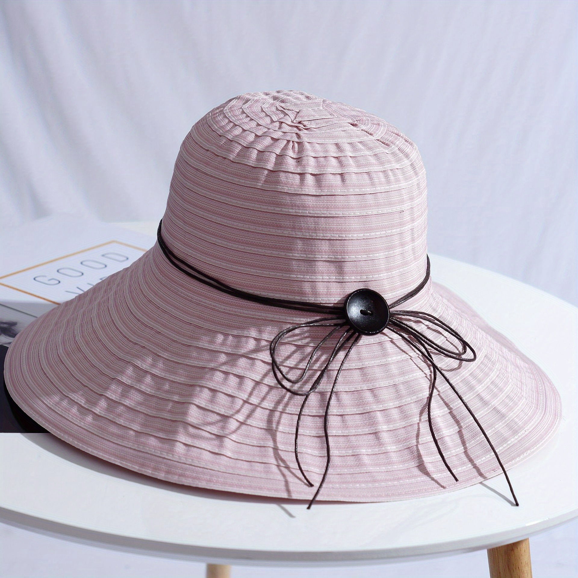 Foldable Sun Hat Bow Decor Cotton Bucket Hat Breathable