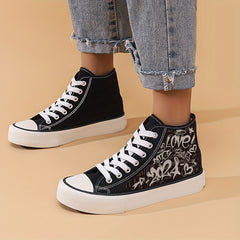 Girls High Top Skate Shoes Letter Pattern Lace Up Sneakers