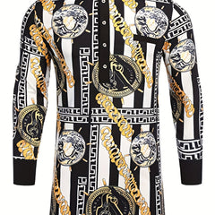 Men's African Dashiki Shirt Button Long Sleeve with Pocket