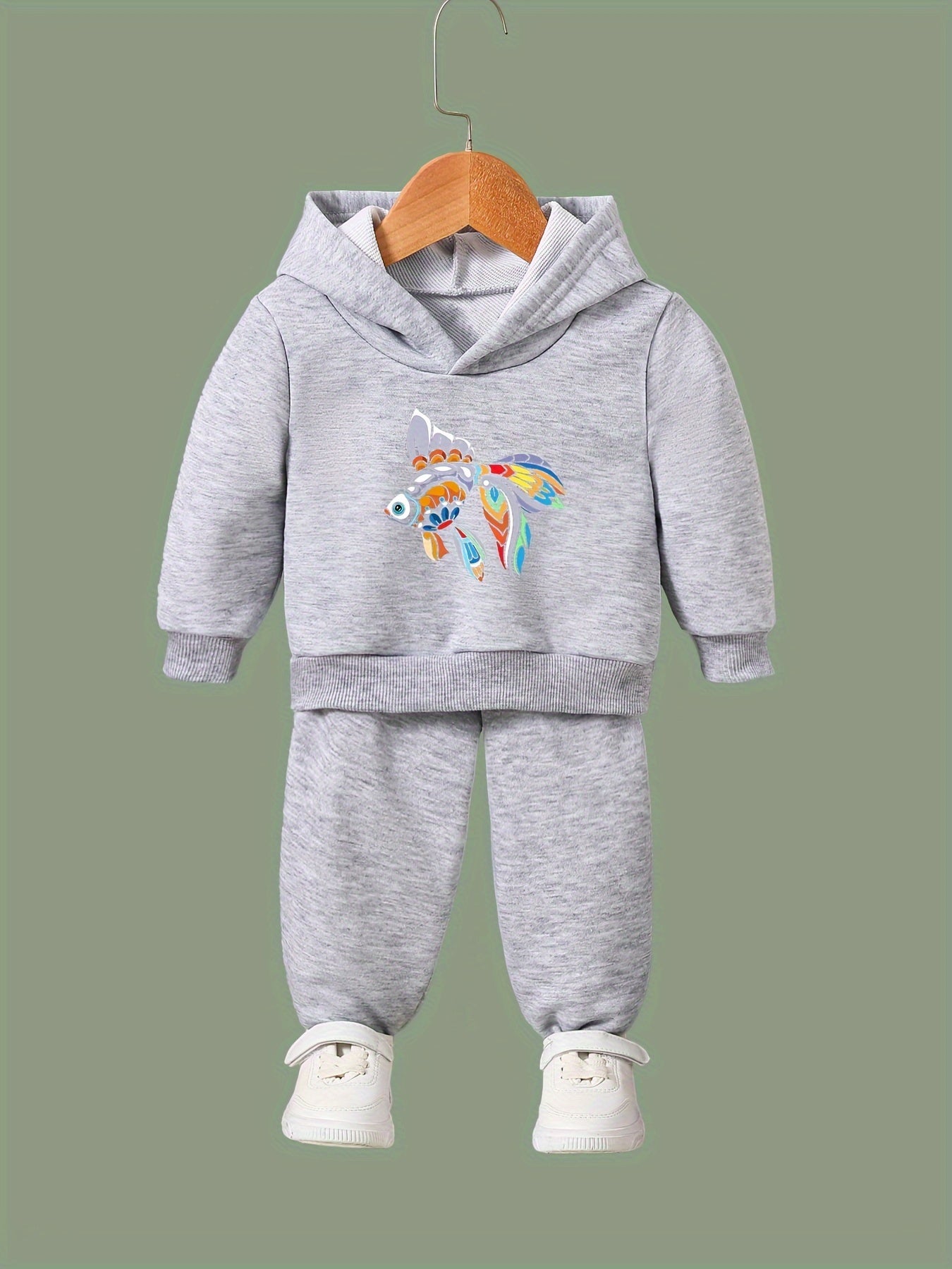 OERYUI Fish Print Hoodies Pants Set for Kids Spring Fall