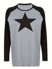 Retro Pentagram Print Long Sleeve Casual Sports T Shirt