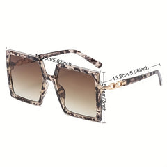 Oversized Square Sunglasses Gradient Chain Charm UV400