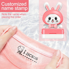 Custom Pink Rabbit Kids Name Waterproof Clothes Sticker