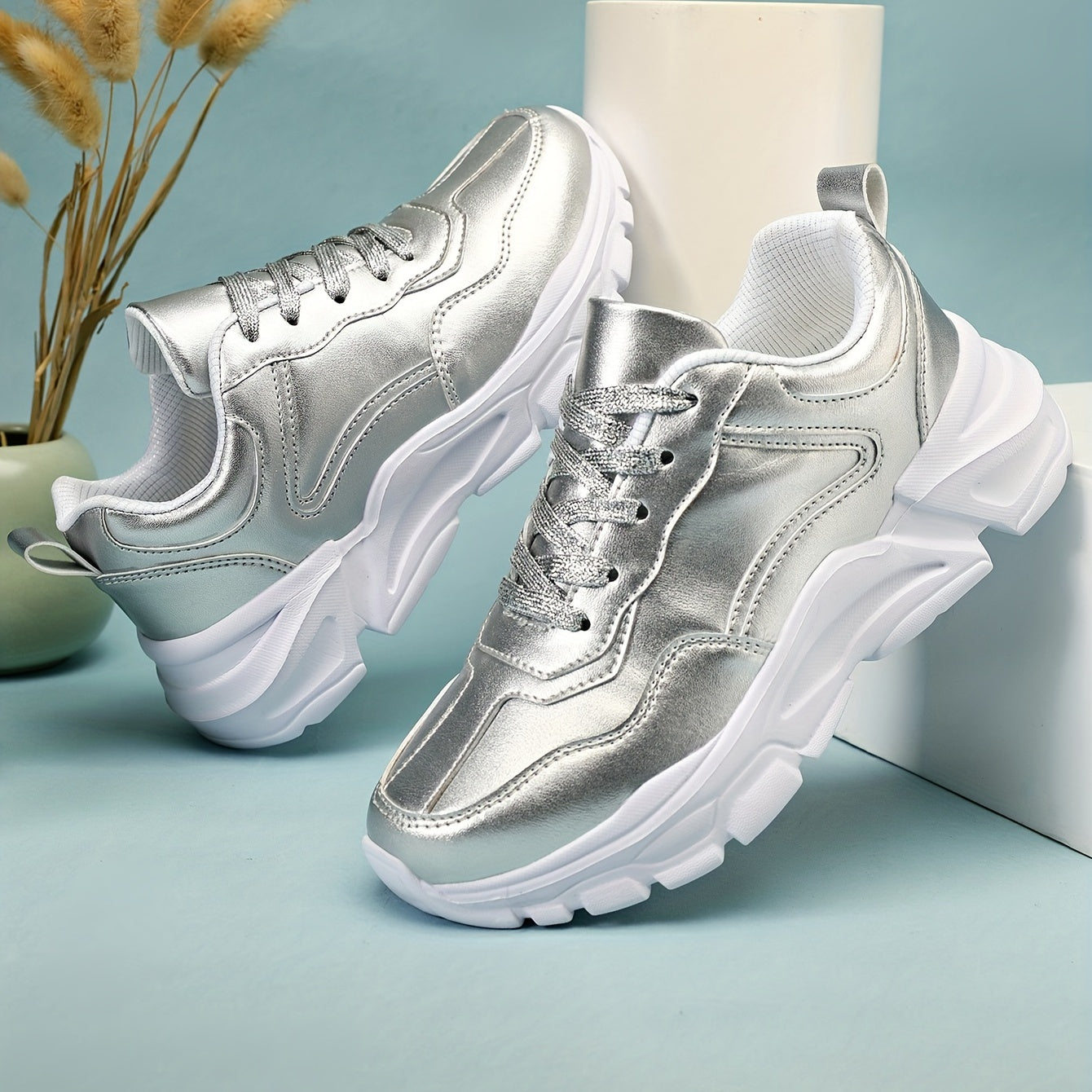 Women's Platform Sneakers Low Top Lace Up Anti-Skid Shoes