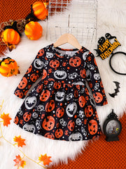 Cartoon Graphic Baby Girls Dress for Halloween & Christmas