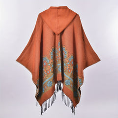 Boho Flower Jacquard Shawl Cashmere Tassel Warm Wrap Vintage Cape