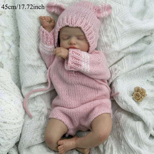 17in Soft Vinyl Baby Reborn Doll Light Beige, Blood Vessels Cloth Body Girl
