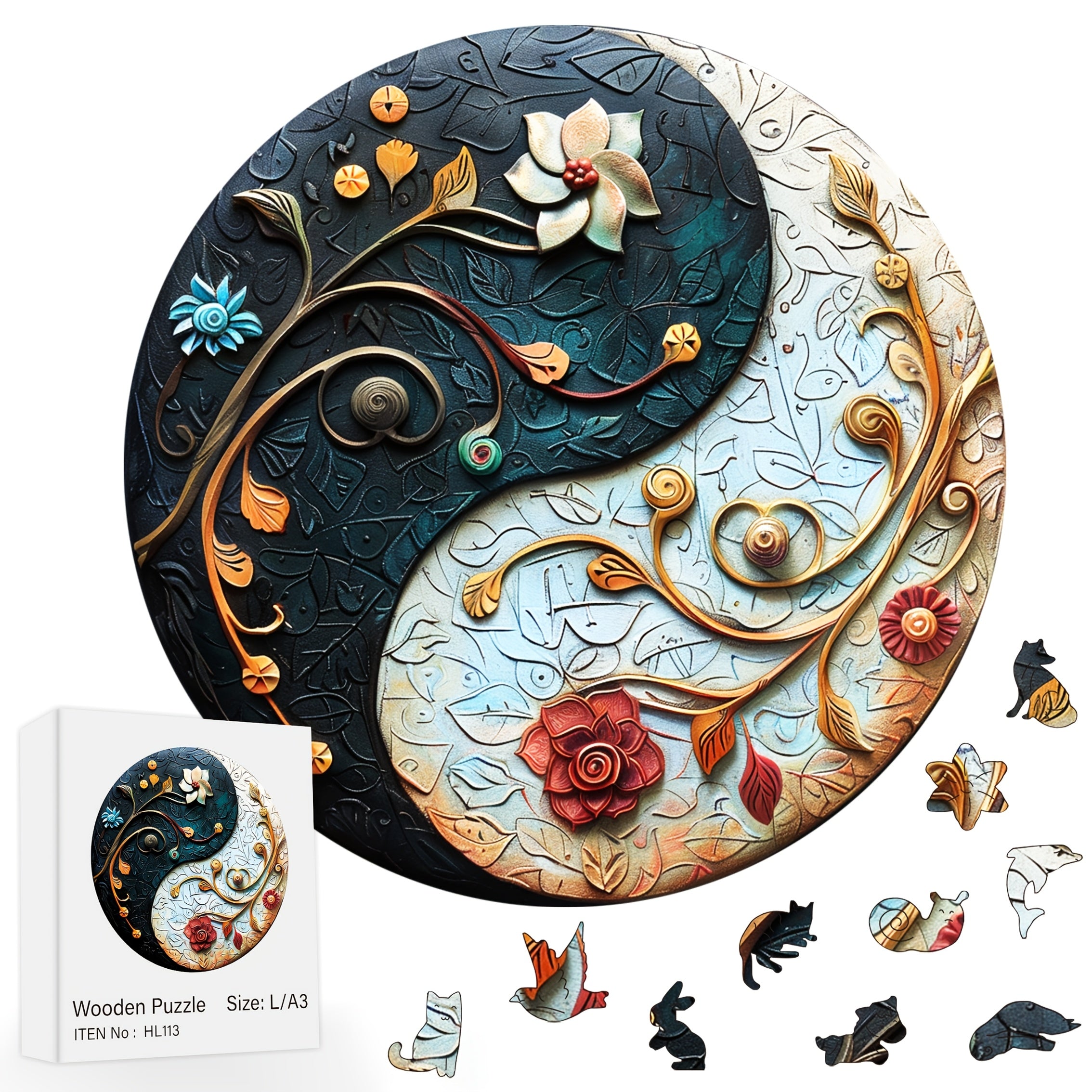 Yin Yang Floral Puzzle Decorative Art Painting