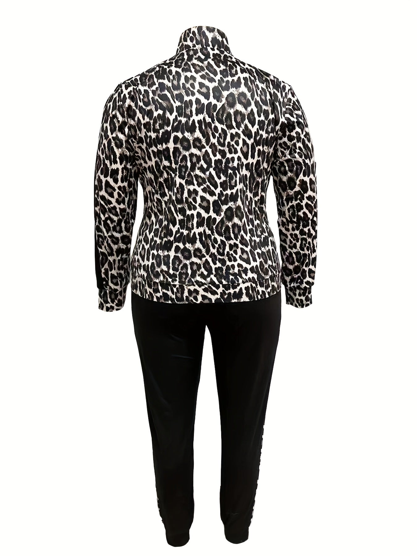 Women's Plus Leopard Print Top & Joggers Set