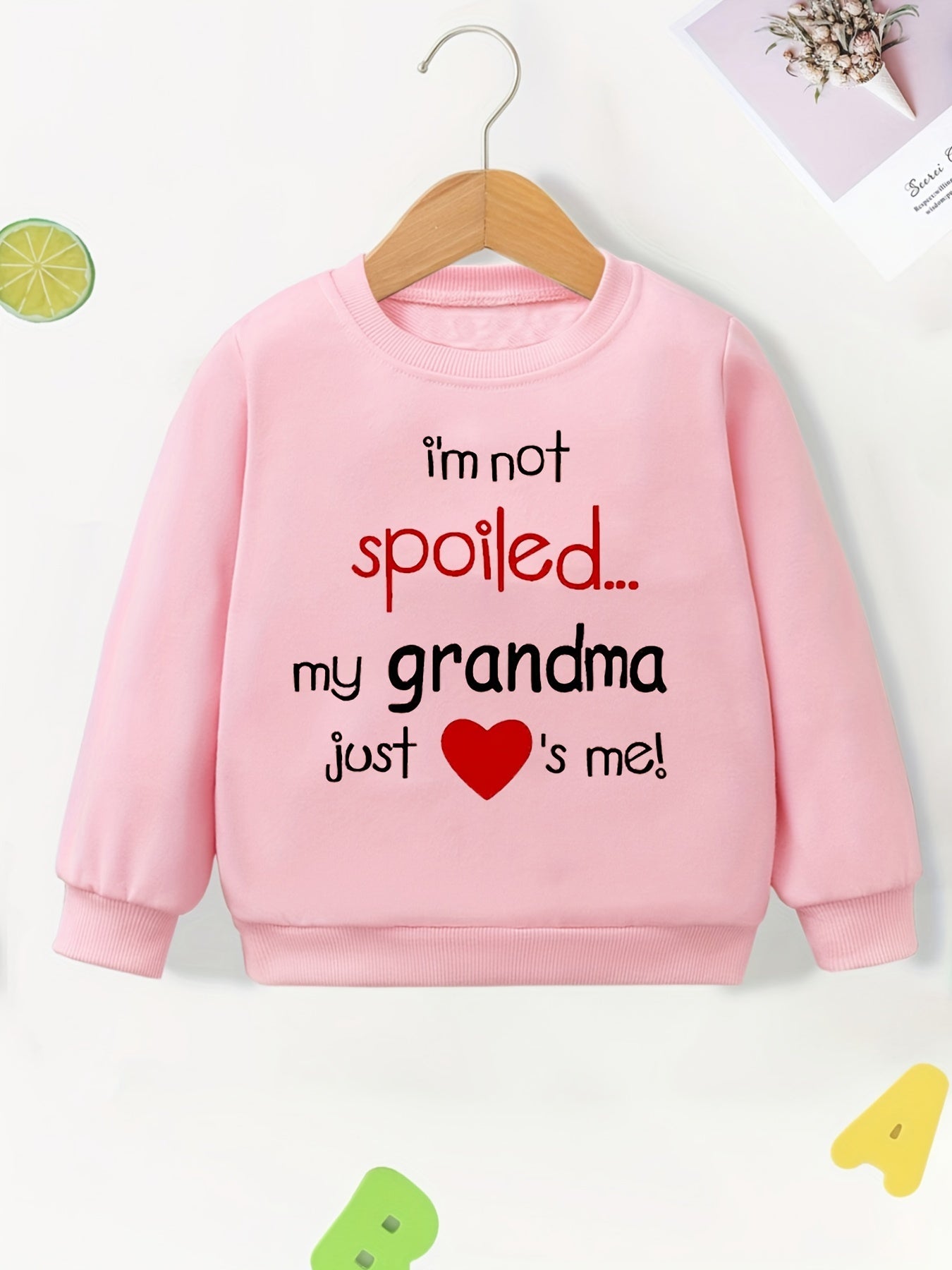 Grandma Loves Me Graphic Print Crew Neck Sweatshirt for Toddler Girls
