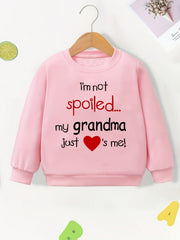 Grandma Loves Me Graphic Print Crew Neck Sweatshirt for Toddler Girls