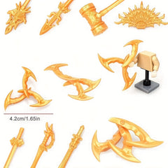 8pcs Golden Weapon Set Toy Accessories Golden Hammer Peacock Fan Boomerang