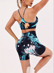 Graffiti Workout Suit: Cami Top & Hip Lifting Shorts for Fitness and Yoga