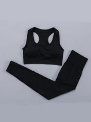 5PCS Seamless Yoga Sets Crop Tee, Racer Back Vest, High Waist Short, Running Leg