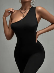 One Shoulder Asymmetrical Waist Bodycon Jumpsuit