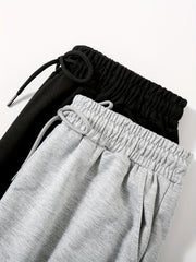 2pcs Women's Solid Loose Pants with Elastic Waist